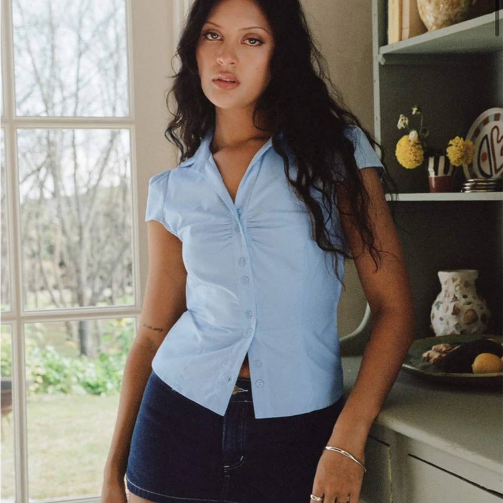 Women's Blue Button-Up Top